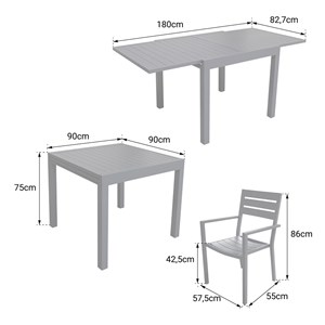 Salon de jardin venezia table 90&nbsp;180cm en aluminium blanc