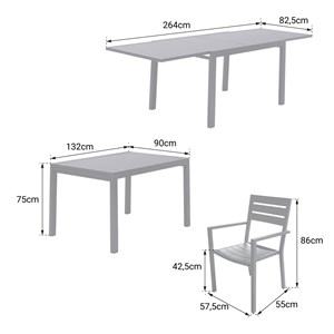 Salon de jardin venezia 132&nbsp;264cm en aluminium anthracite