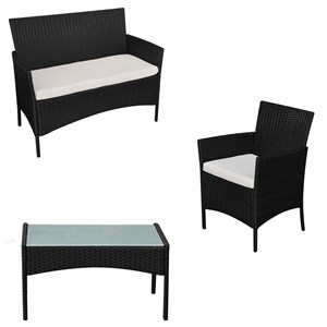 Salon de jardin corfou en résine tressée noire 4 pl. Coussins beige