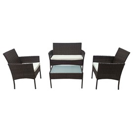 Salon de jardin corfou en résine tressée marron 4 pl. Coussins beige