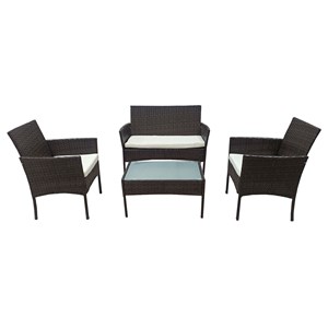 Salon de jardin corfou en résine tressée marron 4 pl. Coussins beige