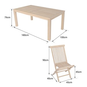 Salon de jardin en teck java table rectangulaire et 8 chaises pliantes
