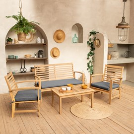 Salon de jardin en acacia 4 places goa - coussins gris