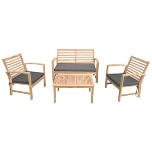 Salon de jardin en acacia 4 places goa - coussins gris