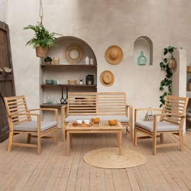 Salon de jardin en acacia 4 places goa - coussins sable