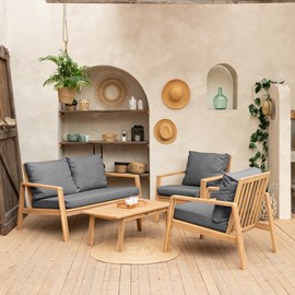 Salon de jardin en acacia 4 places gili - coussins gris