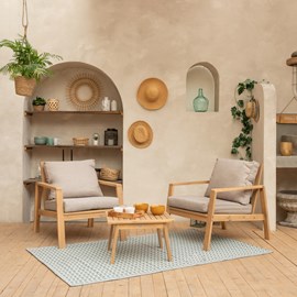 Salon de jardin en acacia 2 places gili - coussins sable
