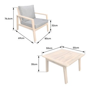 Salon de jardin en acacia 2 places gili - coussins sable