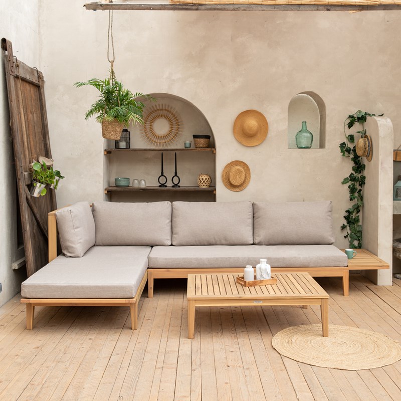 Salon de jardin en acacia 4 places pangkor - coussins sable