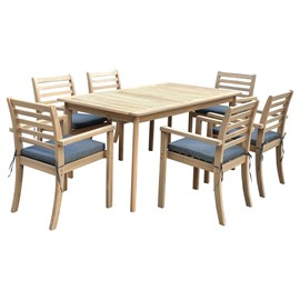 Salon de jardin similan 6 places en acacia avec coussins gris