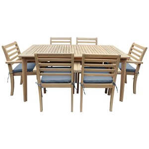 Salon de jardin similan 6 places en acacia avec coussins gris