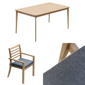 Salon de jardin similan 6 places en acacia avec coussins gris