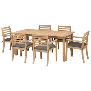 Salon de jardin padar 180&nbsp;240cm 8pl. Acacia coussin gris