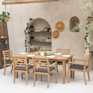 Salon de jardin padar 180&nbsp;240cm 8pl. Acacia coussin gris