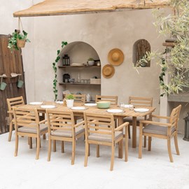 Salon de jardin padar 180&nbsp;240cm 8pl. Acacia coussin sable