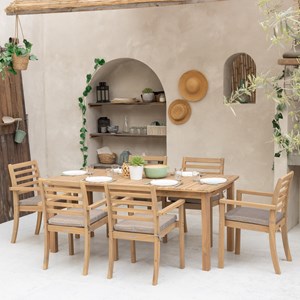 Salon de jardin padar 180&nbsp;240cm 8pl. Acacia coussin sable