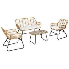 Salon de jardin tiga en résine tressée 4 places - coussins crème