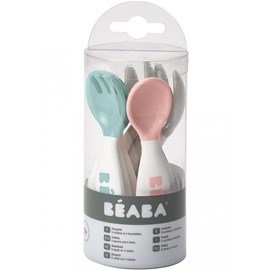 Lot de 10 couverts en silicone vert d'eau, gris et rose