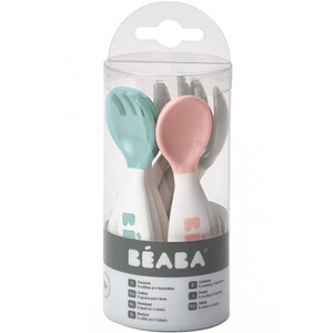 Lot de 10 couverts en silicone vert d'eau, gris et rose