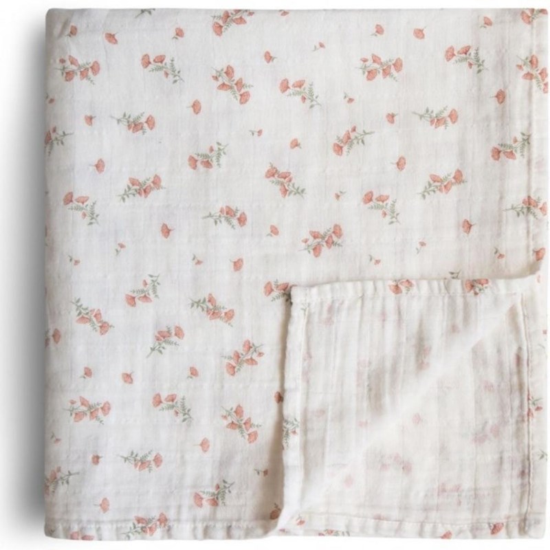 Maxi lange en coton bio pink flowers (120 x 120 cm)