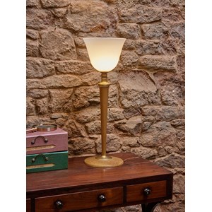 Lampe à poser en bois et verre n°573