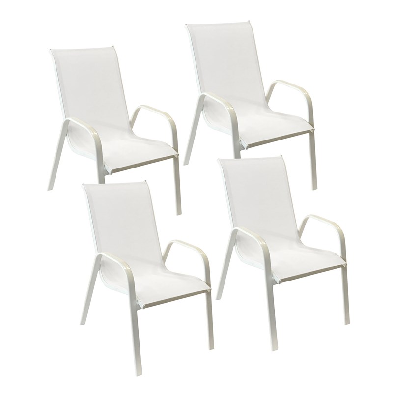 Happy Garden - Lot de 4 chaises marbella en textilène blanc - aluminium blanc
