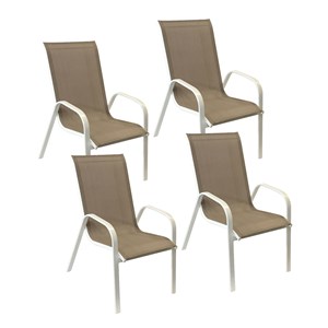 Lot de 4 chaises marbella en textilène taupe - aluminium blanc