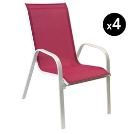 Lot de 4 chaises marbella en textilène rose - aluminium blanc