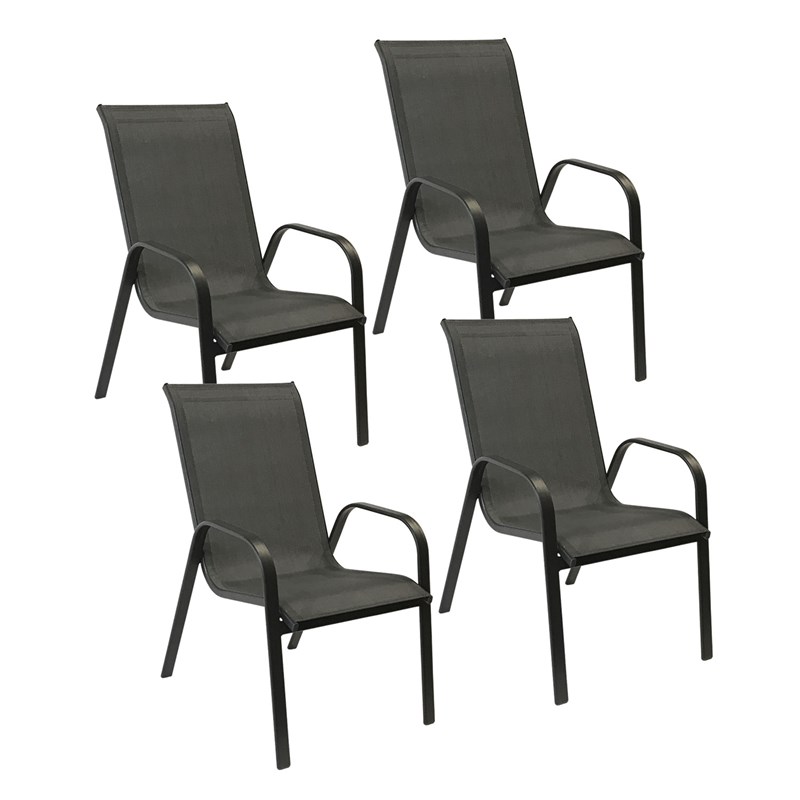 Happy Garden - Lot de 4 chaises marbella en textilène gris - aluminium anthracite