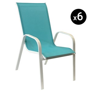 Lot de 6 chaises marbella en textilène bleu - aluminium blanc