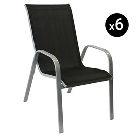 Lot de 6 chaises marbella en textilène noir - aluminium gris