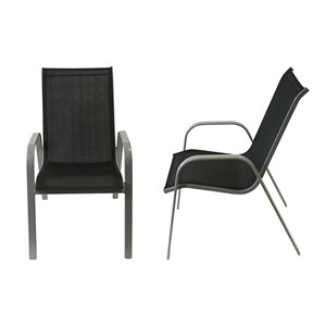 Lot de 6 chaises marbella en textilène noir - aluminium gris