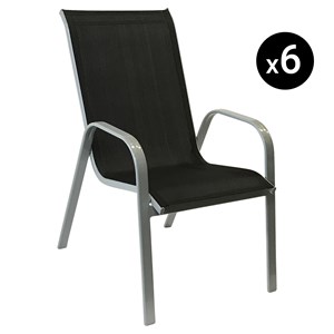 Lot de 6 chaises marbella en textilène noir - aluminium gris