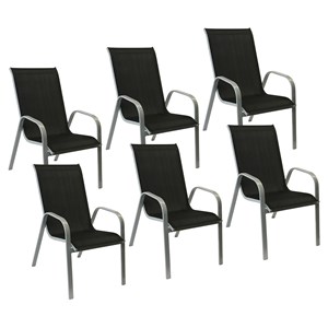 Lot de 6 chaises marbella en textilène noir - aluminium gris