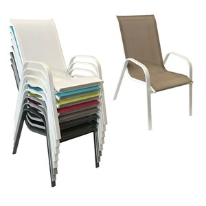 Lot de 6 chaises marbella en textilène taupe - aluminium blanc