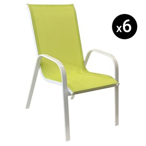 Lot de 6 chaises marbella en textilène vert - aluminium blanc