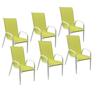 Lot de 6 chaises marbella en textilène vert - aluminium blanc