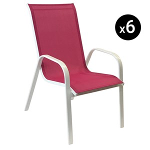 Lot de 6 chaises marbella en textilène rose - aluminium blanc