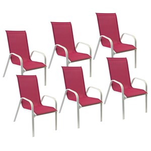 Lot de 6 chaises marbella en textilène rose - aluminium blanc