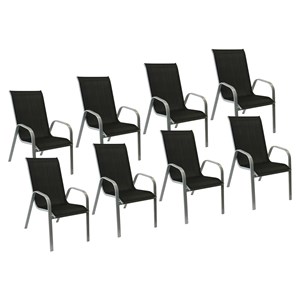 Lot de 8 chaises marbella en textilène noir - aluminium gris