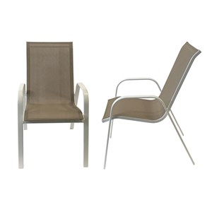Lot de 8 chaises marbella en textilène taupe - aluminium blanc