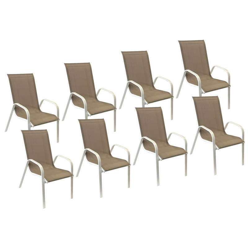 Lot de 8 chaises marbella en textilène taupe - aluminium blanc