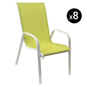 Lot de 8 chaises marbella en textilène vert - aluminium blanc