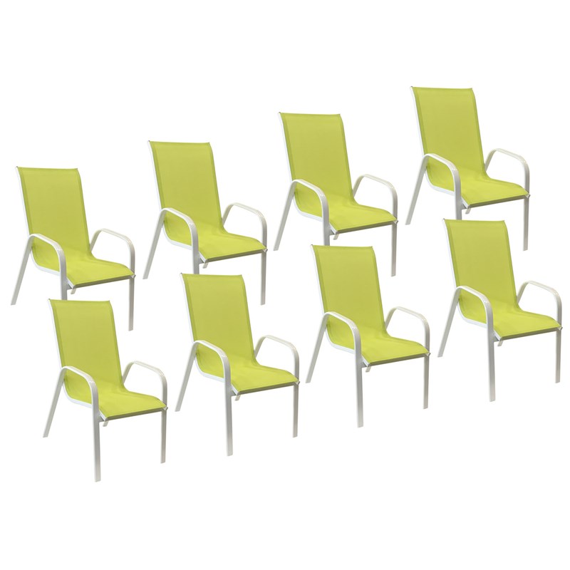 Happy Garden - Lot de 8 chaises marbella en textilène vert - aluminium blanc