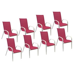 Lot de 8 chaises marbella en textilène rose - aluminium blanc