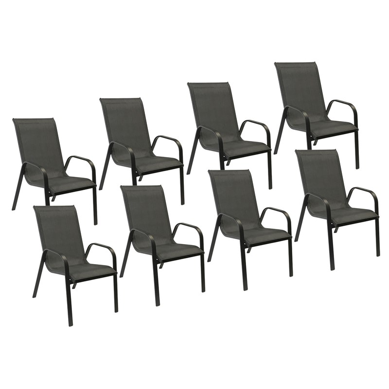 Happy Garden - Lot de 8 chaises marbella en textilène gris - aluminium anthracite