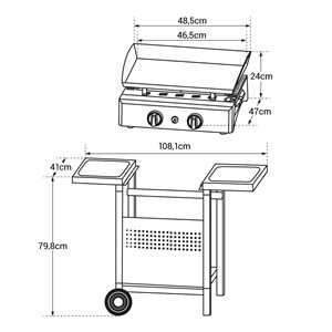 Plancha au gaz mala - 2 brûleurs 5kw + chariot