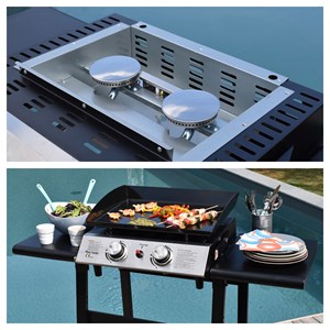 Plancha au gaz mala - 2 brûleurs 5kw + chariot