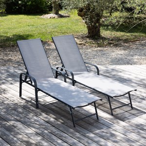 Lot de 2 bains de soleil sardinia en textilène gris struct. Anthracite