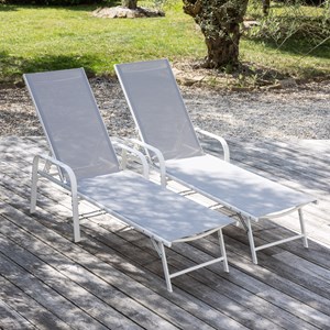 Lot de 2 bains de soleil sardinia en textilène gris struct. Blanche